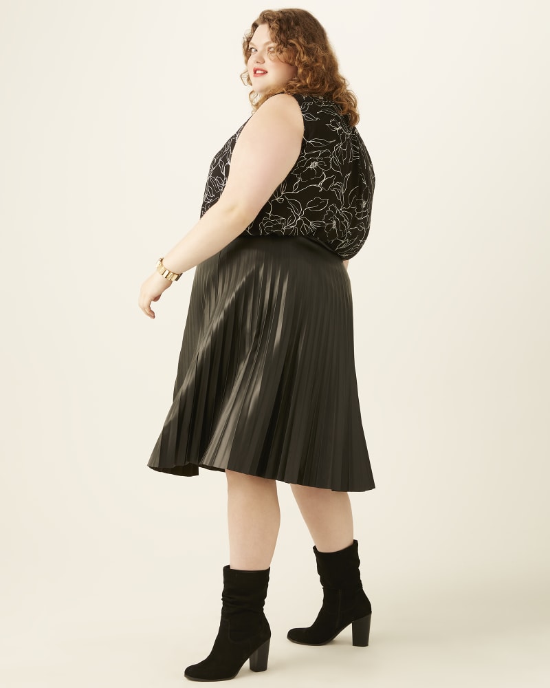 Plus Size Peggy Faux Leather Pleated Midi Skirt Black